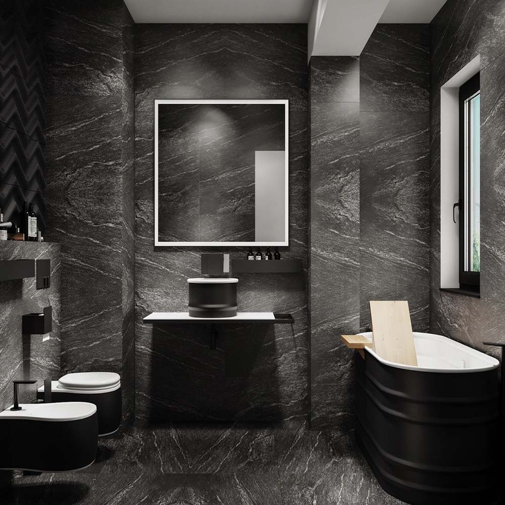 grey and black bathroom
